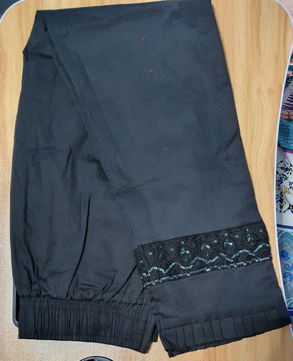 Designer Lace Embroidered Cotton Lycra Pants in 5 colors Cotton Lycra Pants Shopindiapparels.com Black 