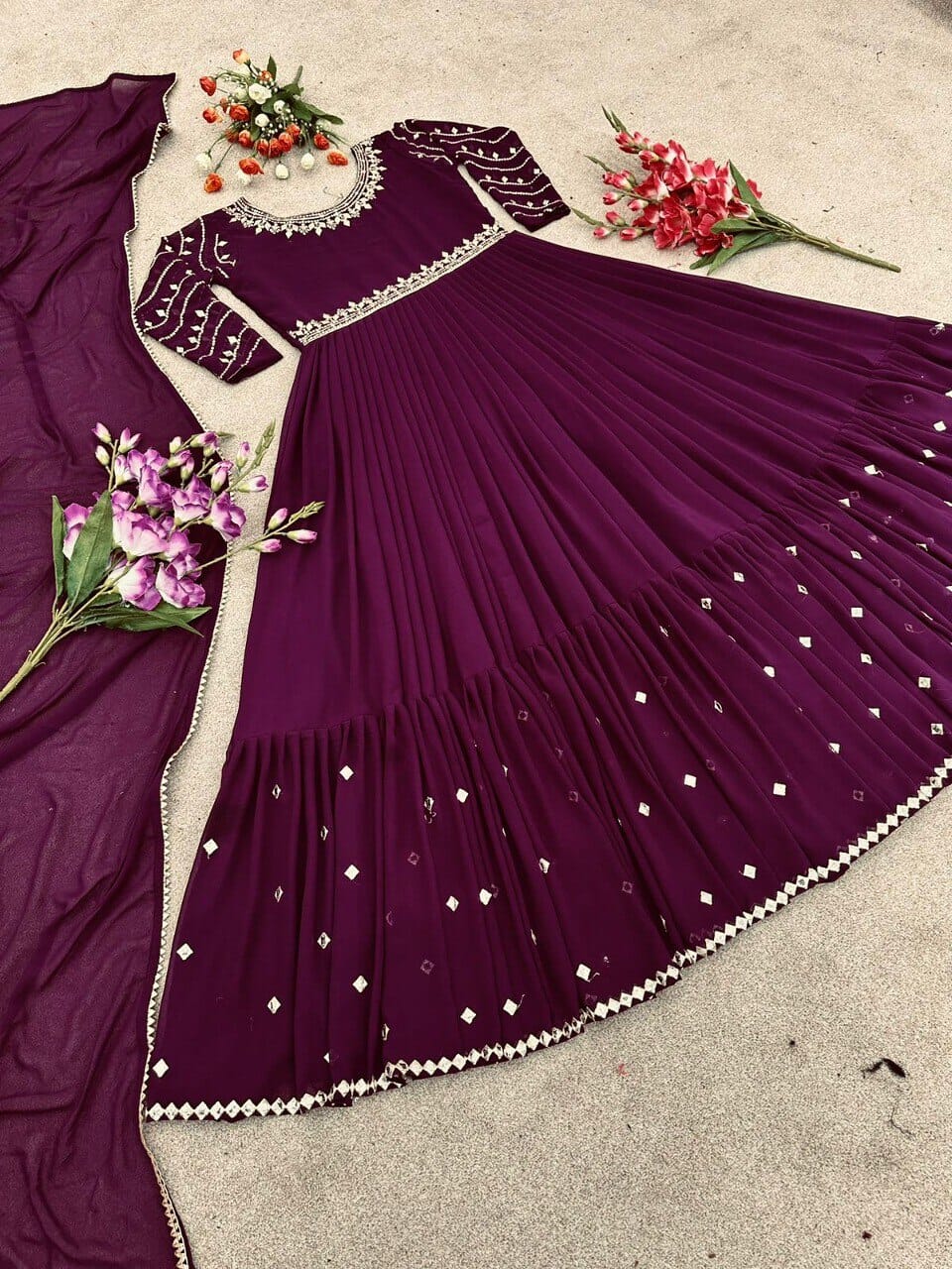 Designer Party Wear Look Heavy Embroidery Sequence Work Gown gown shopindi.sg 