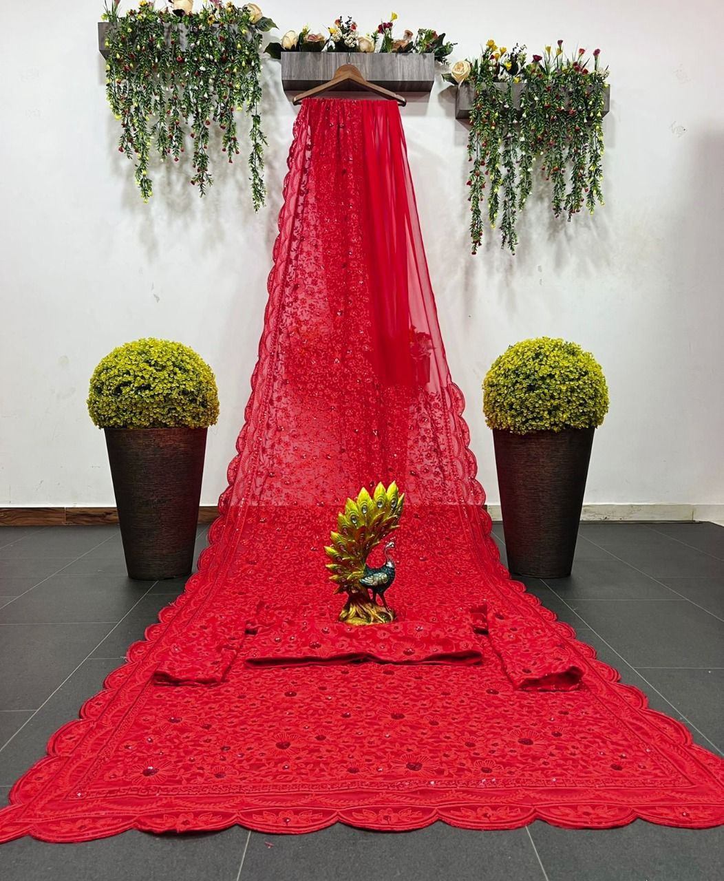 Designer Red Georgette Sequence work Saree Saris & Lehengas Shopindiapparels.com 
