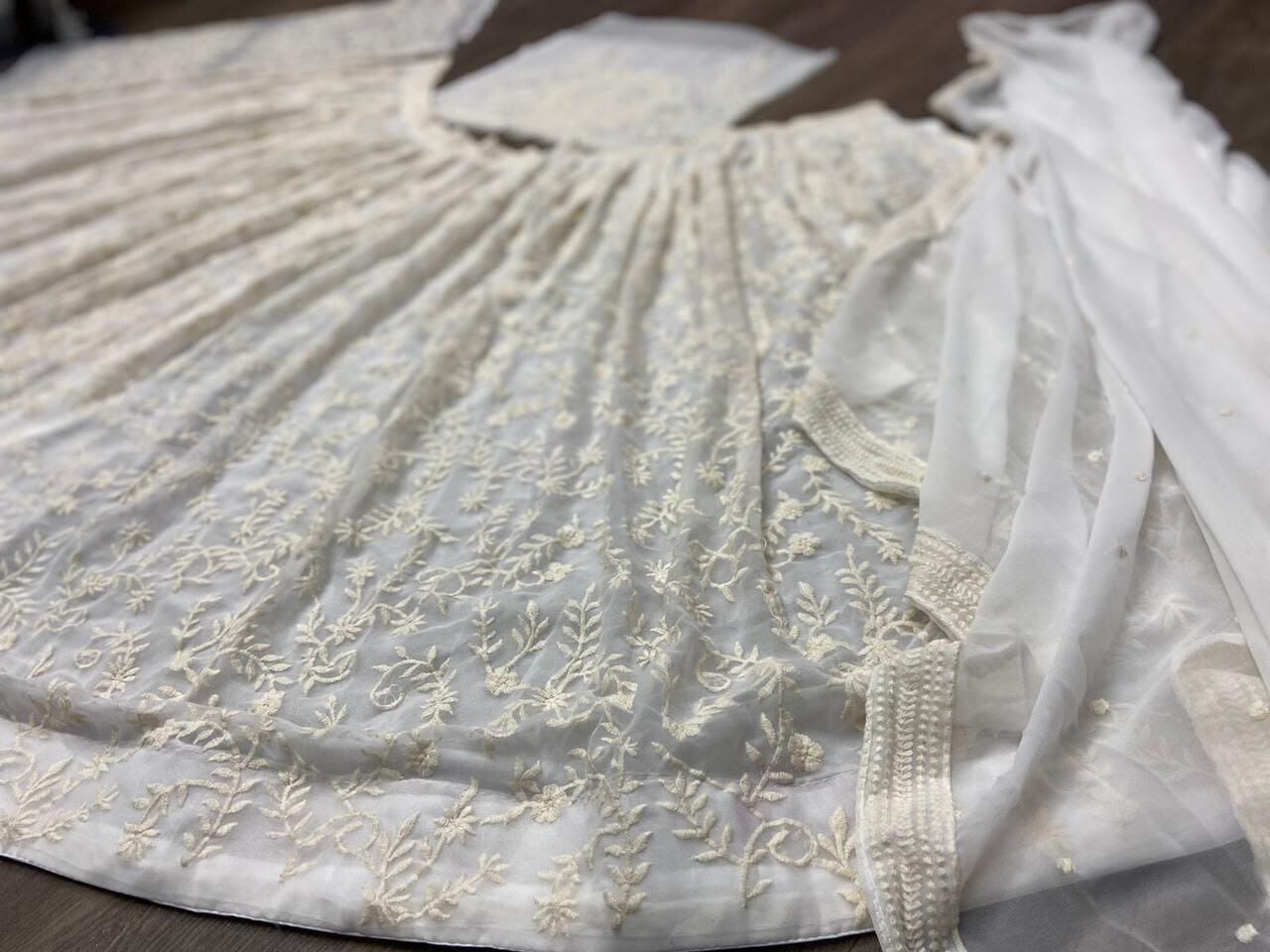 Designer White Georgette Heavy Embroidered Work Lehenga Choli Set 3pc Lehenga's Shopin Di Apparels 