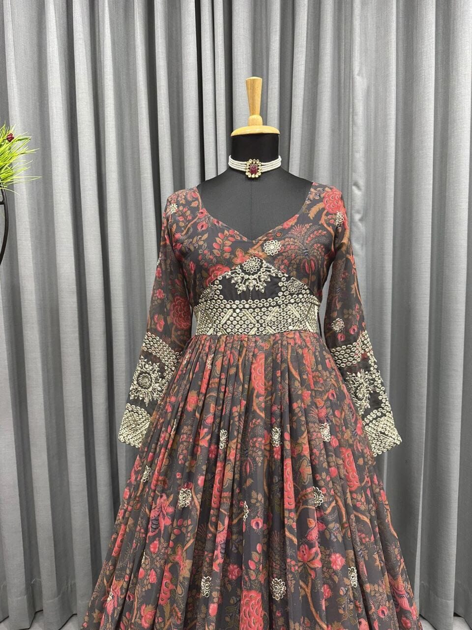 Digital Printed Long Anarkali gown with Sequence and Embroidery work gown shopindi.sg 