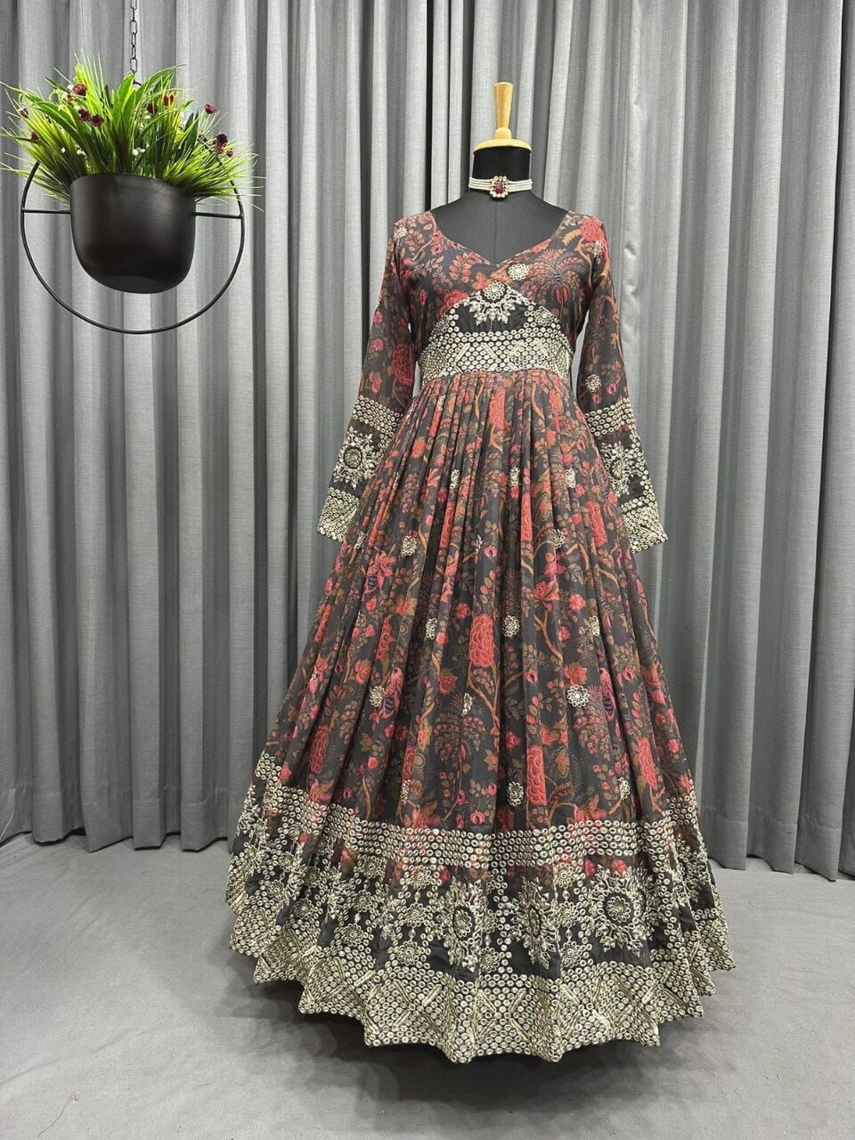 Digital Printed Long Anarkali gown with Sequence and Embroidery work gown shopindi.sg 