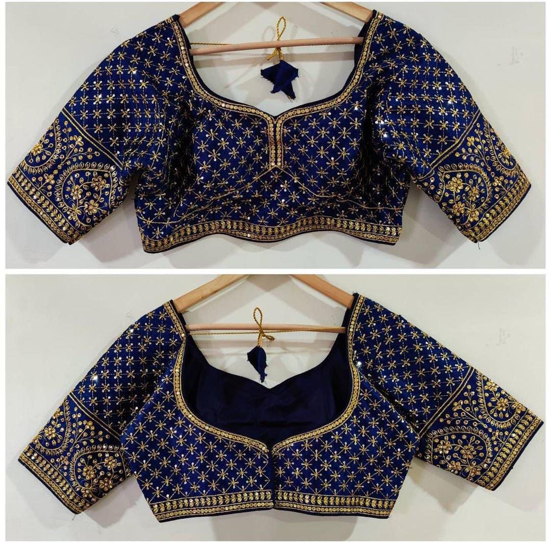 Exclusive Mangam work Readymade Blouse Readymade Blouse Shopindiapparels.com Navy Blue 