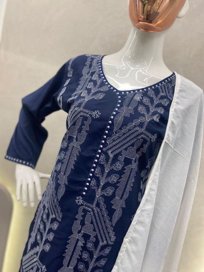 Fancy Embroidered Work Kurti with Maslin Pant and Dupatta Kurti with Dupatta and Bottom Shopin Di Apparels 