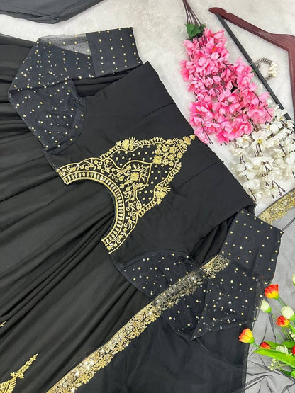 Faux Geogette Embroidered Sequence work Anarkali Gown Designer Suit designer suits Shopin Di Apparels 