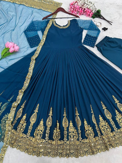Faux Geogette Embroidered Sequence work Anarkali Gown Designer Suit designer suits Shopin Di Apparels 