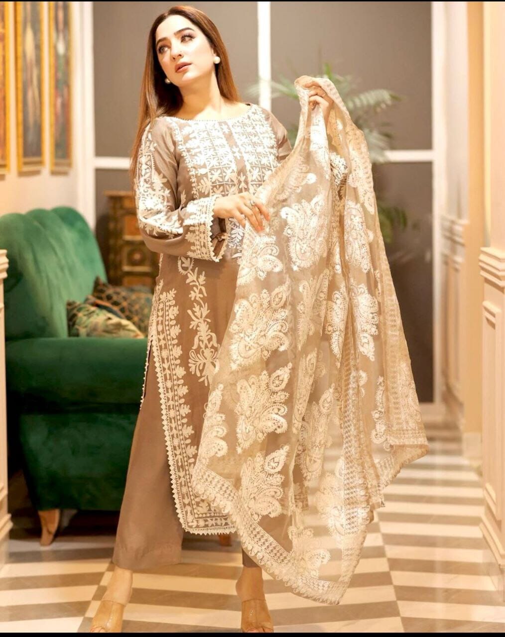 Faux Georgette Designer Full Sleeves Top with Embroidery work Dupatta and Bottom Kurti with Dupatta and Bottom Shopin Di Apparels 