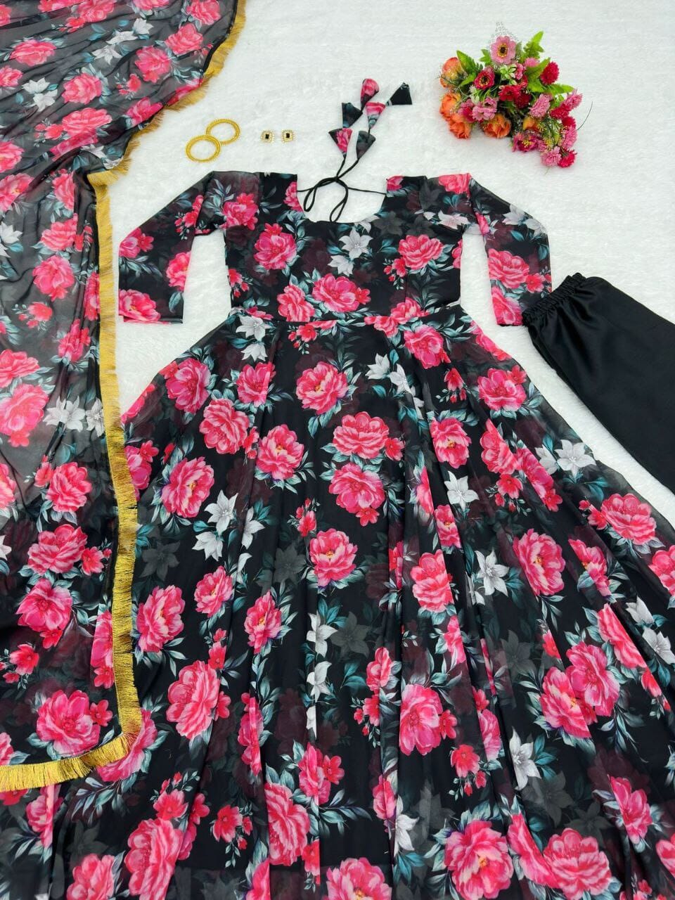 Faux Georgette Printed Gown with Dupatta and Pant Gown with Dupatta Shopin Di Apparels 