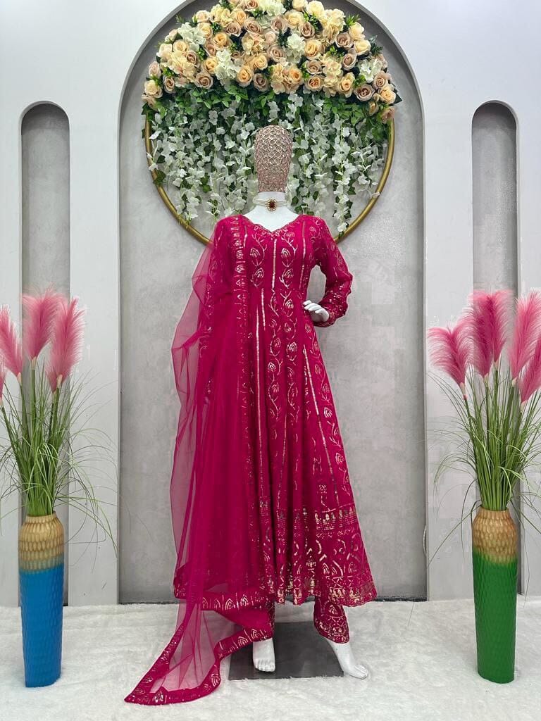 Faux Georgette Sequence work Designer Gown With Dupatta and Pant Designer Suits Shopin Di Apparels 