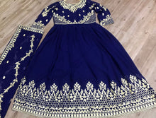 Load image into Gallery viewer, Georgette Embroidered Gown with Dupatt Designer Suits Shopindiapparels.com 