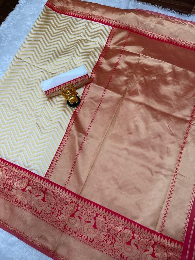 Golden Banarasi Lichi Silk Saree Shopindiapparels.com 