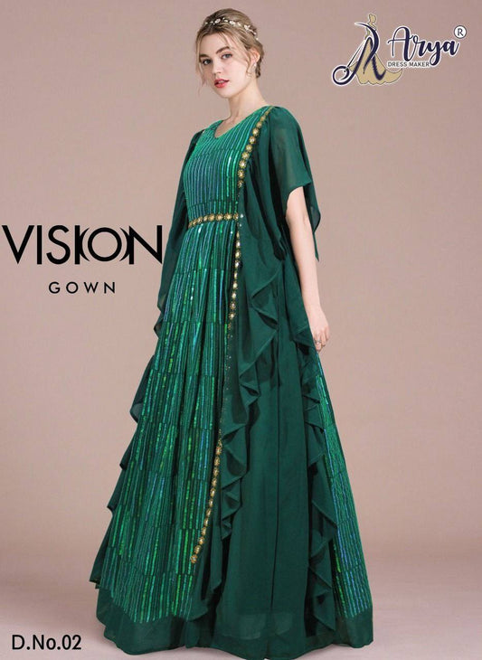 Green Designer Sequence Work Long Party Wear Gown Gown shopindi.sg 