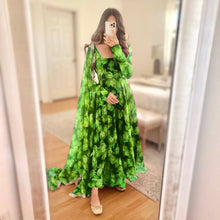 Load image into Gallery viewer, Green Georgette Gown with Floral Digital Printed Dupatta in all sizes up to 7XL Gown with Dupatta Shopindiapparels.com 