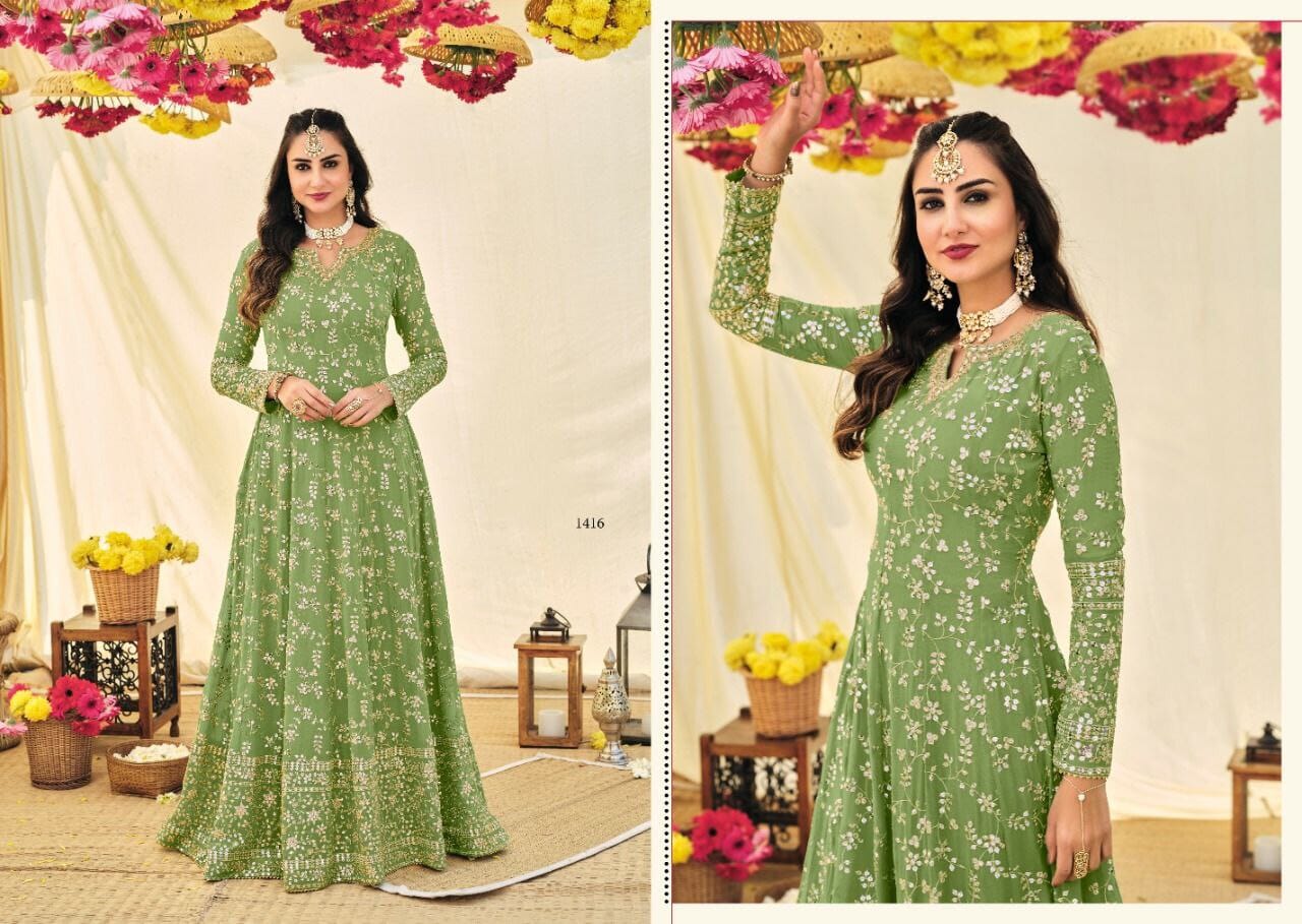 Green Heavy Blooming Fox Georgette with Embroidery Anarkali Suit Designer Suits shopindi.sg 