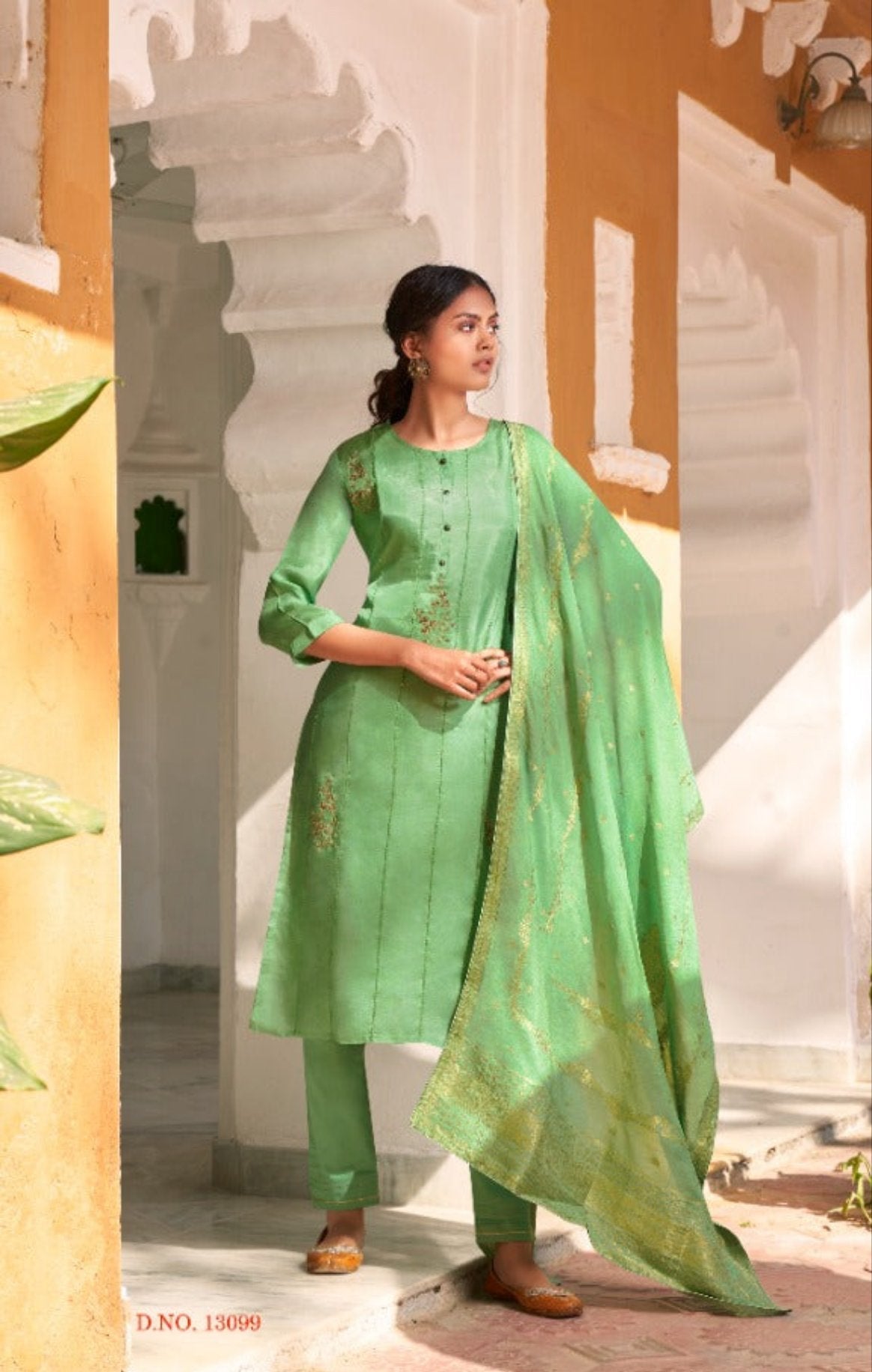 Green Nazakat Festive Wear Uppada Silk Straight Cut Suit Shopindiapparels.com 