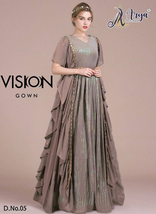 Grey Designer Sequence Work Long Party Wear Gown Gown shopindi.sg 