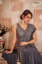 Load image into Gallery viewer, Grey Zara Sequin Ready to wear Saree and Blouse Shopindiapparels.com 