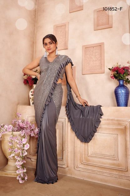 Grey Zara Sequin Ready to wear Saree and Blouse Shopindiapparels.com 