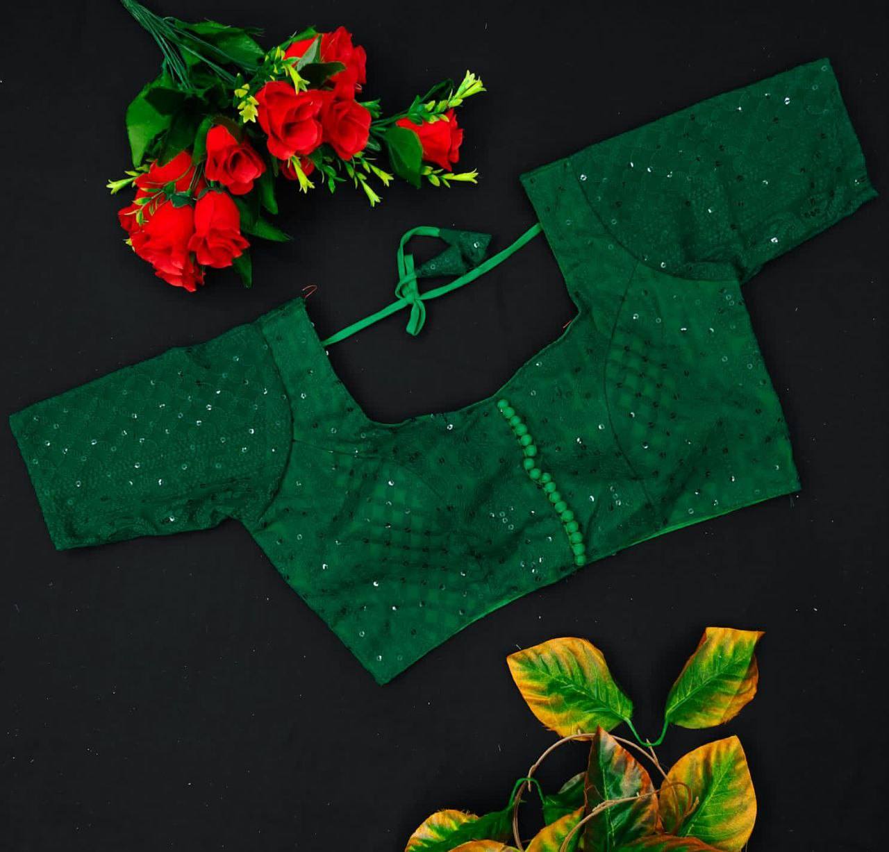 Half Sleeve Lucknowi Readymade Blouse in 11 colors Readymade Blouse Shopindiapparels.com Green 