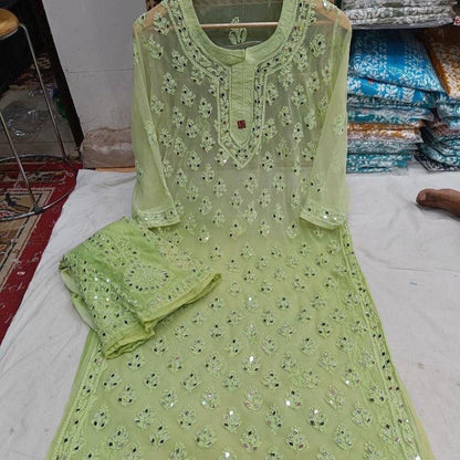 Heavy Cotton Thread Embroidery Suit with Real Mirror Work in 6 colors Shopin Di Apparels 