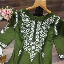 Load image into Gallery viewer, Heavy Embroidered Rayon Cotton Kurti and Pant Set Kurti with Pant Shopindiapparels.com 