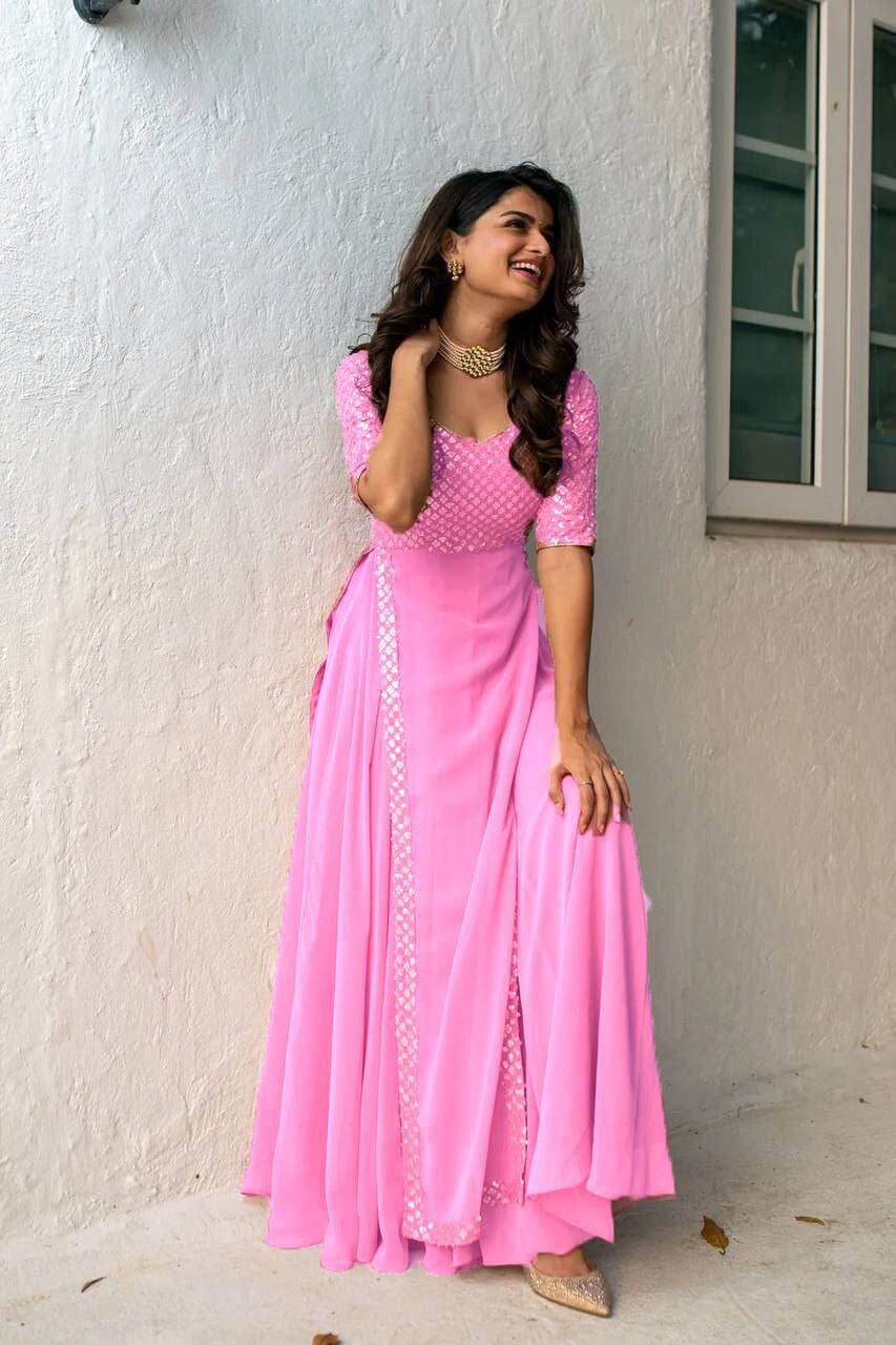 Heavy Faux Georgette Anarkali Gown with Sequence work gown shopindi.sg 