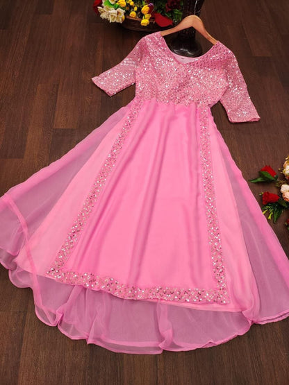 Heavy Faux Georgette Anarkali Gown with Sequence work gown shopindi.sg 