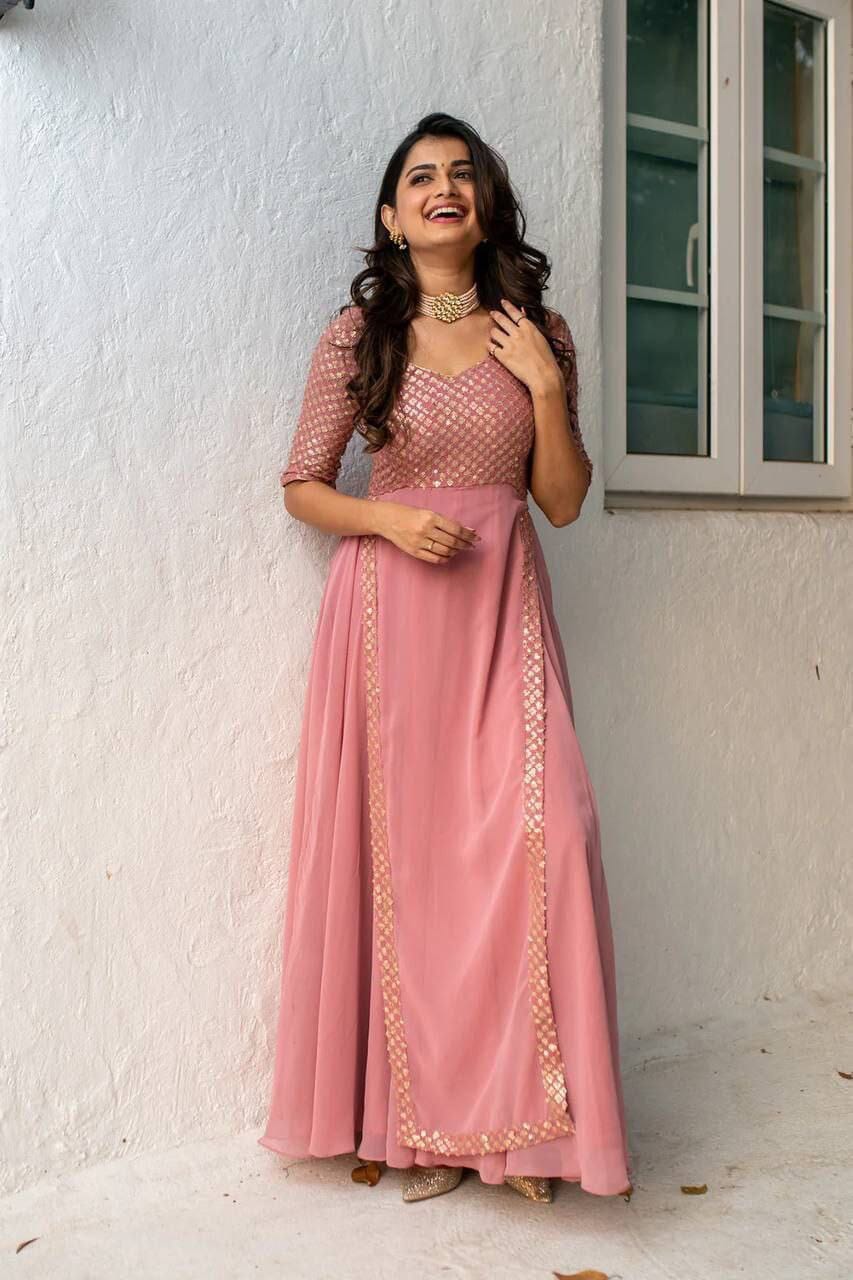 Heavy Faux Georgette Anarkali Gown with Sequence work gown shopindi.sg 