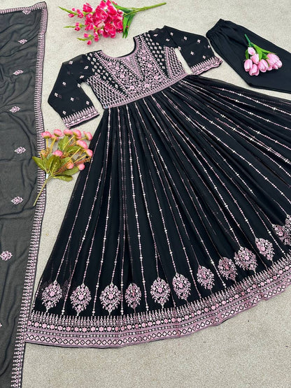 Heavy Faux Georgette Anarkali Suit With Embroidery Sequence 5mm Sequence Work With Full Sleeves designer suits Shopin Di Apparels 
