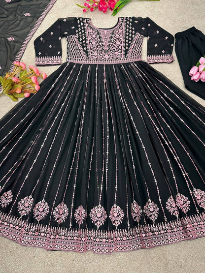 Heavy Faux Georgette Anarkali Suit With Embroidery Sequence 5mm Sequence Work With Full Sleeves designer suits Shopin Di Apparels 