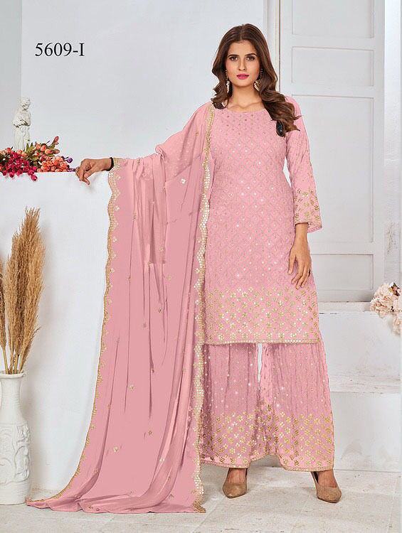 Heavy Georgette With Embroidery & Sequence work Sharara Suit in 10 colors Designer Suits shopindi.sg 