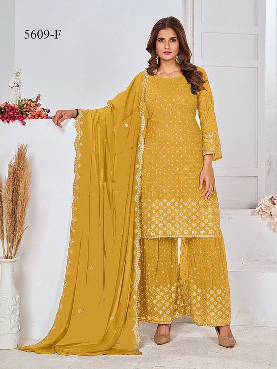 Heavy Georgette With Embroidery & Sequence work Sharara Suit in 10 colors Designer Suits shopindi.sg 