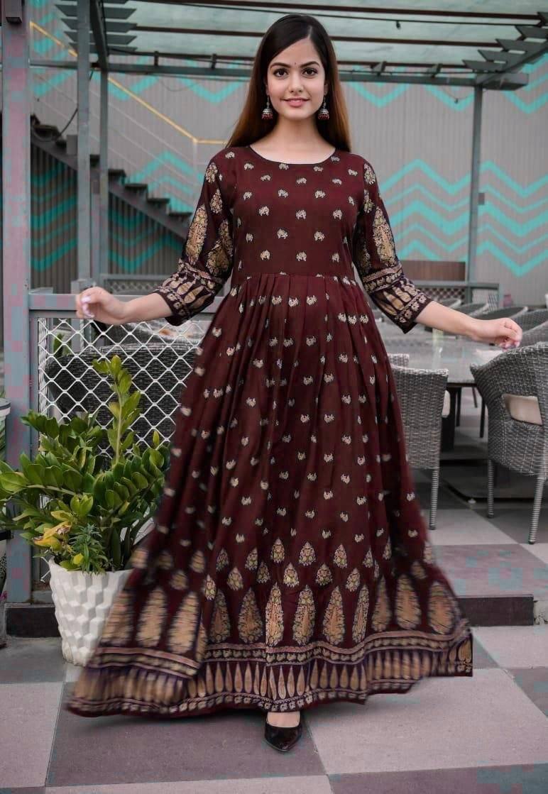 Heavy Rayon Gown with Gold Print Gowns Shopindiapparels.com 
