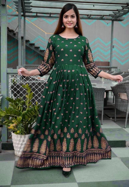 Heavy Rayon Gown with Gold Print Gowns Shopindiapparels.com 