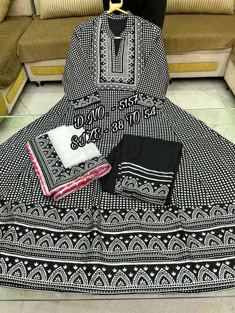 Heavy Rayon with Silver Printed Anarkali Kurti with Dupatta and Bottom Shopindiapparels.com 