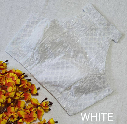 Helter neck Lucknowi Readymade Blouse in 4 colors Readymade Blouse Shopindiapparels.com White 