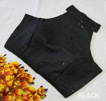 Helter neck Lucknowi Readymade Blouse in 4 colors Readymade Blouse Shopindiapparels.com Black 