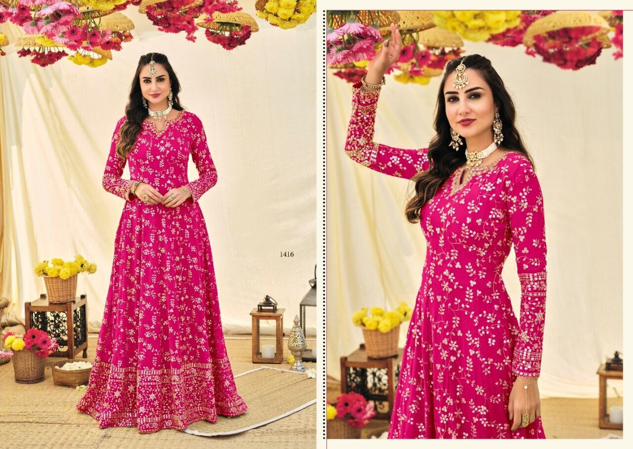Hot Pink Heavy Blooming Fox Georgette with Embroidery Anarkali Suit Designer Suits shopindi.sg 