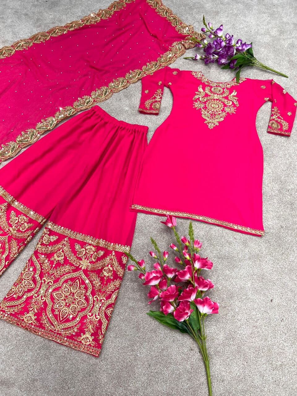 Hot Pink Party Wear Georgette Moti work Designer Suit designer Suits shopindi.sg 
