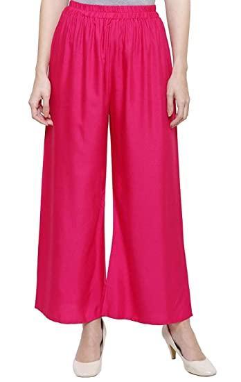 Hot Pink Plain Rayon Plazzo Pants Plazzo Pants Shopindiapparels.com 