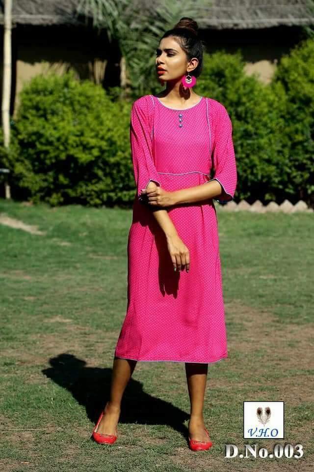 Hot Pink with Blue PolkaDots Georgette Dress - Shopindiapparels.com