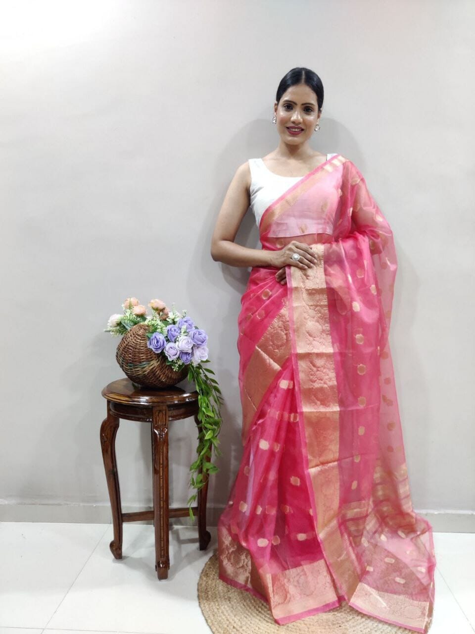 Kanchipuram Organza Sarees With Raw Silk Sequence Work Blouse in colors saree Shopin Di Apparels 