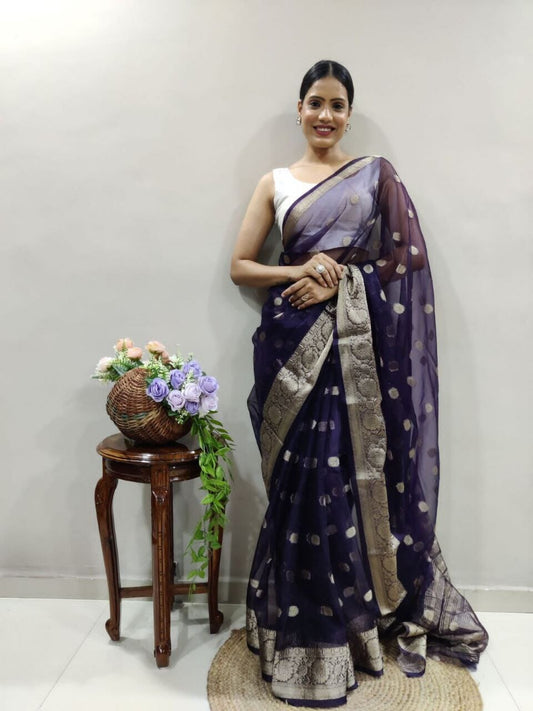 Kanchipuram Organza Sarees With Raw Silk Sequence Work Blouse in colors saree Shopin Di Apparels 
