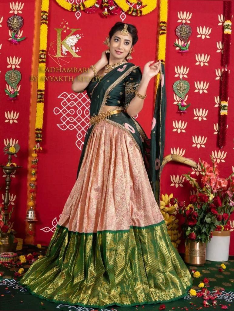 Kanjivaram Silk Lehenga with Georgette Half Saree Half saree Shopindiapparels.com 