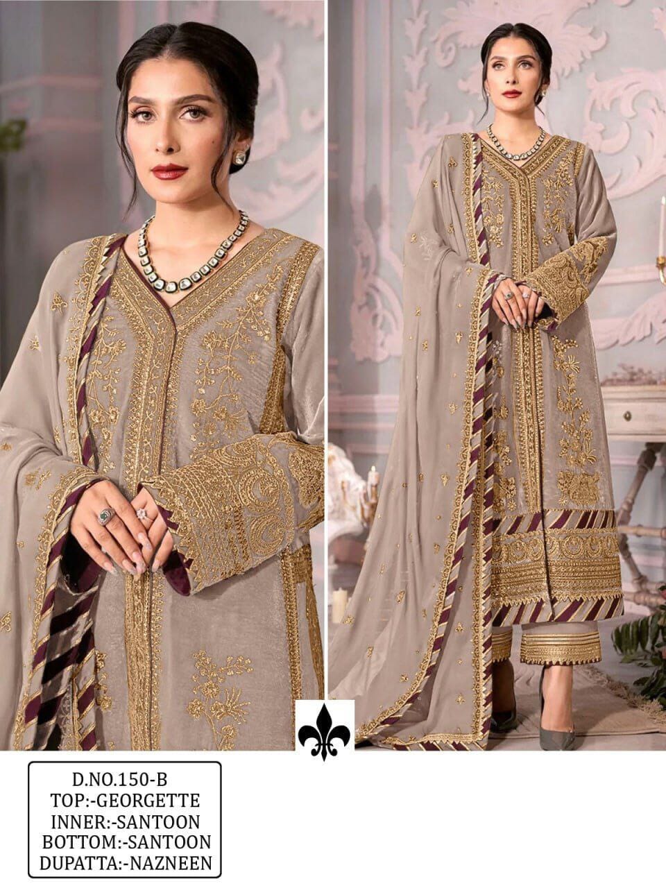 KF 150 Heavy Georgette With Sequence Embroidery Work & Diamonds Work Designer Suit in 4 colors designer suits Shopin Di Apparels 