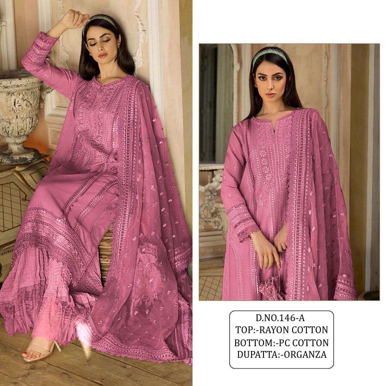 KF146 Rayon Cotton With Embroidery Work Pakistani Suit In 6 colors designer suits Shopin Di Apparels 