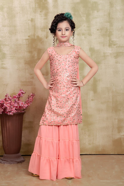 Kid's Georgette Sharara Suit with Embroidery Sequence work Kid's Suits Shopindiapparels.com 