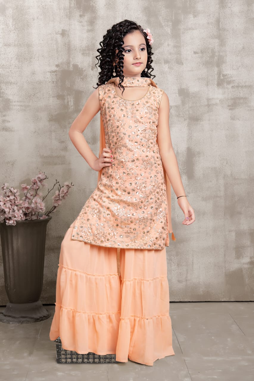 Kid's Georgette Sharara Suit with Embroidery Sequence work Kid's Suits Shopindiapparels.com 