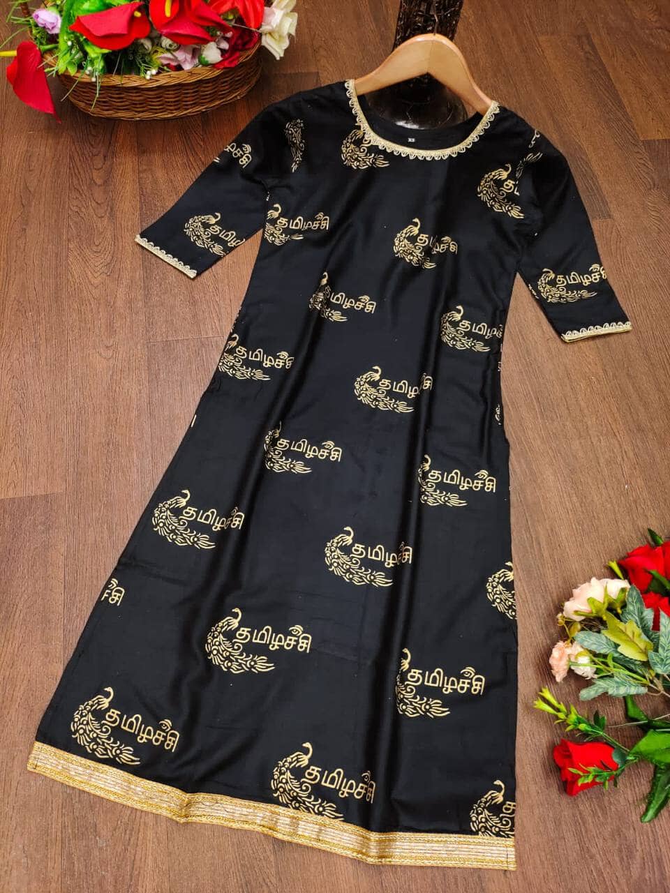 Kid's Kurti with Tamil Foil Print in 5 colors Kid's Kurti Shopin Di Apparels 