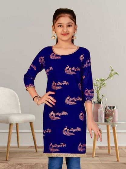 Kid's Kurti with Tamil Foil Print in 5 colors Kid's Kurti Shopin Di Apparels 